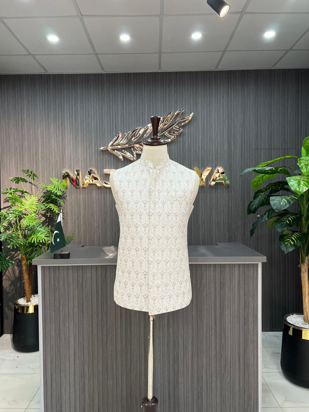 White Embroidery Waistcoat For Men's
