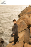 Black Front Open Kurta With Patyala Shalwar For Men's