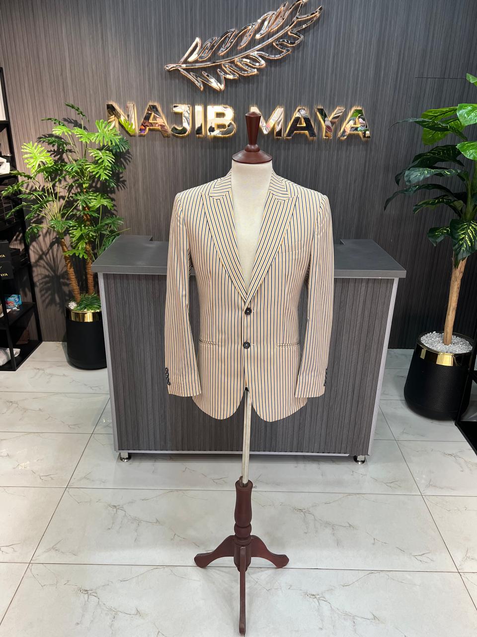 Yellow & Blue Lining Casual Coat For Men's Main image