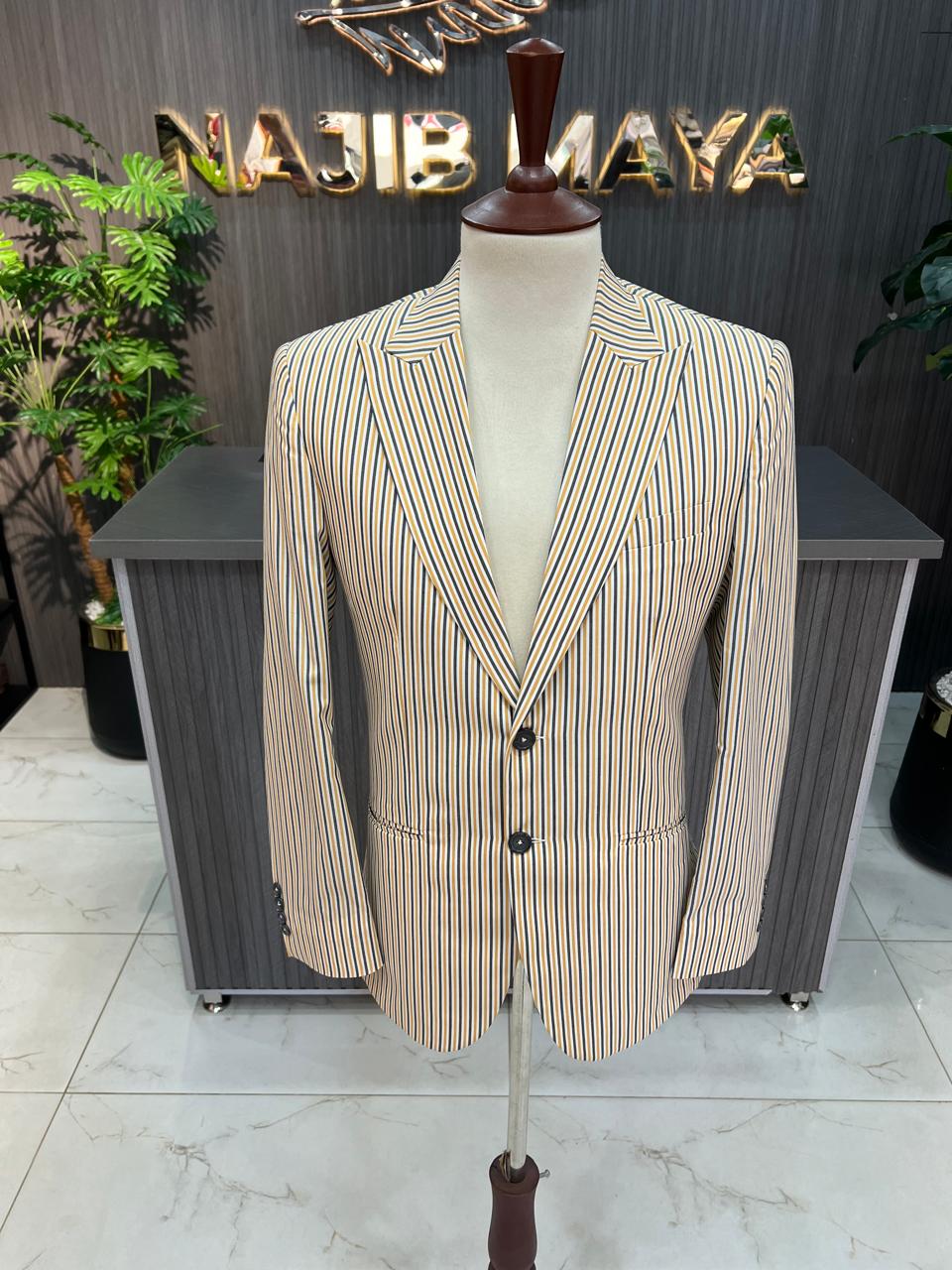 Yellow & Blue Lining Casual Coat For Men's