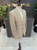 Yellow & Blue Lining Casual Coat For Men's