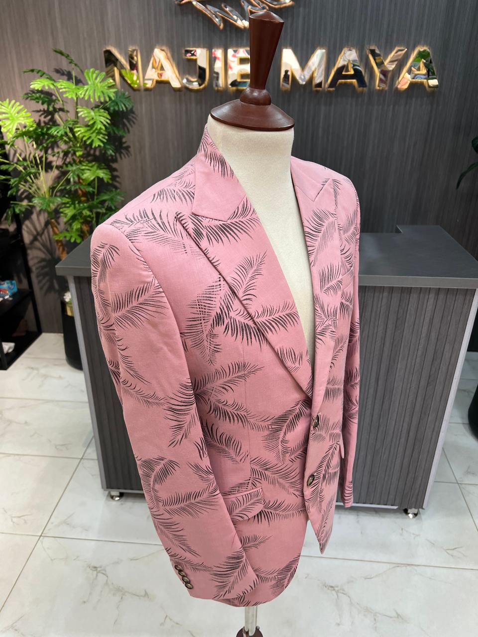 Pink Floral Casual Coat For Men's Secondary image