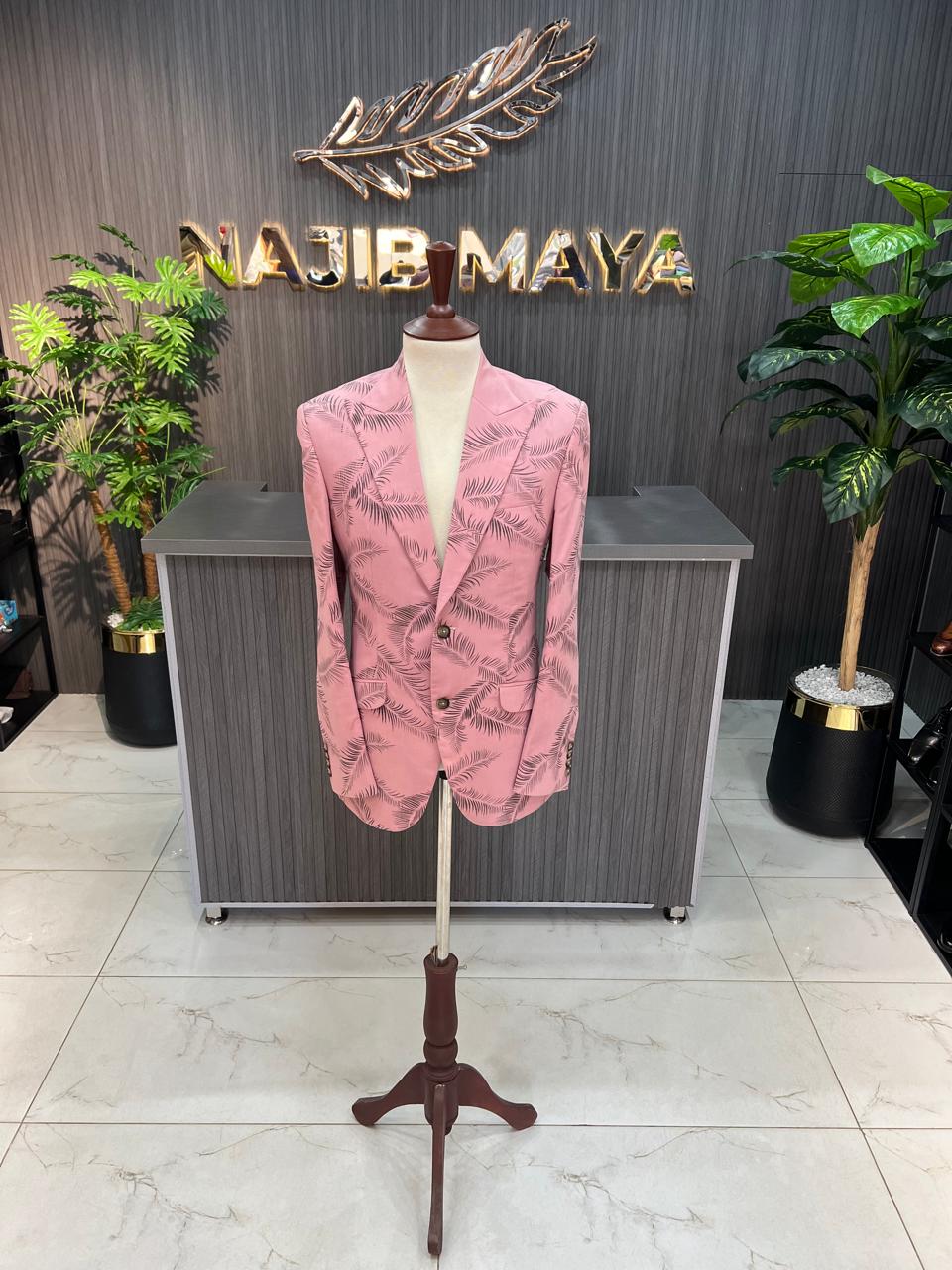 Pink Floral Casual Coat For Men's Main image