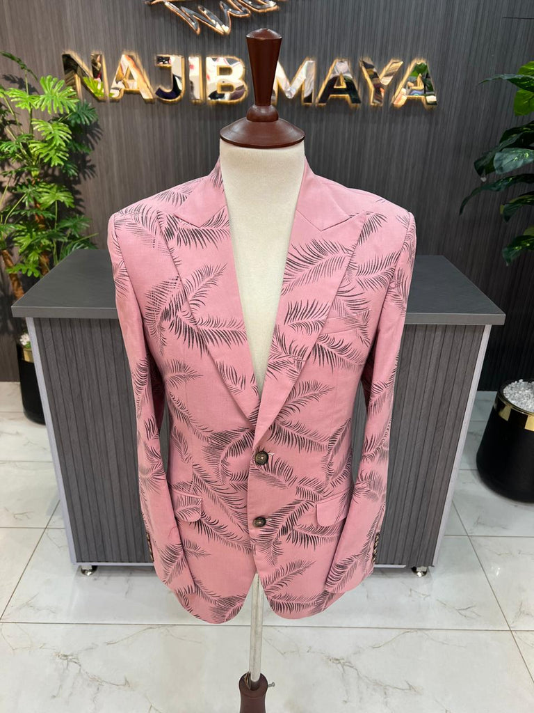 Pink Floral Casual Coat For Men's