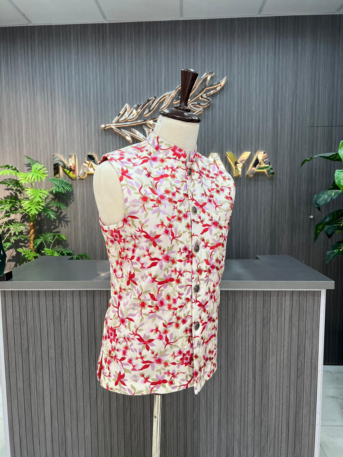 White Printed Waist Coat For Men's
