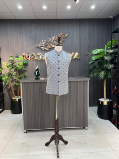 Grey Polka Dot Waist Coat For Men's