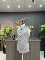 Grey Polka Dot Waist Coat For Men's