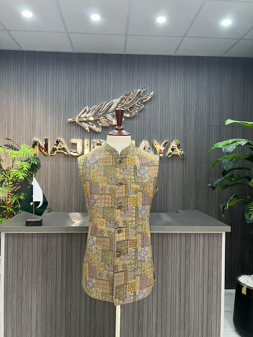 Beige Printed Waist Coat For Men's