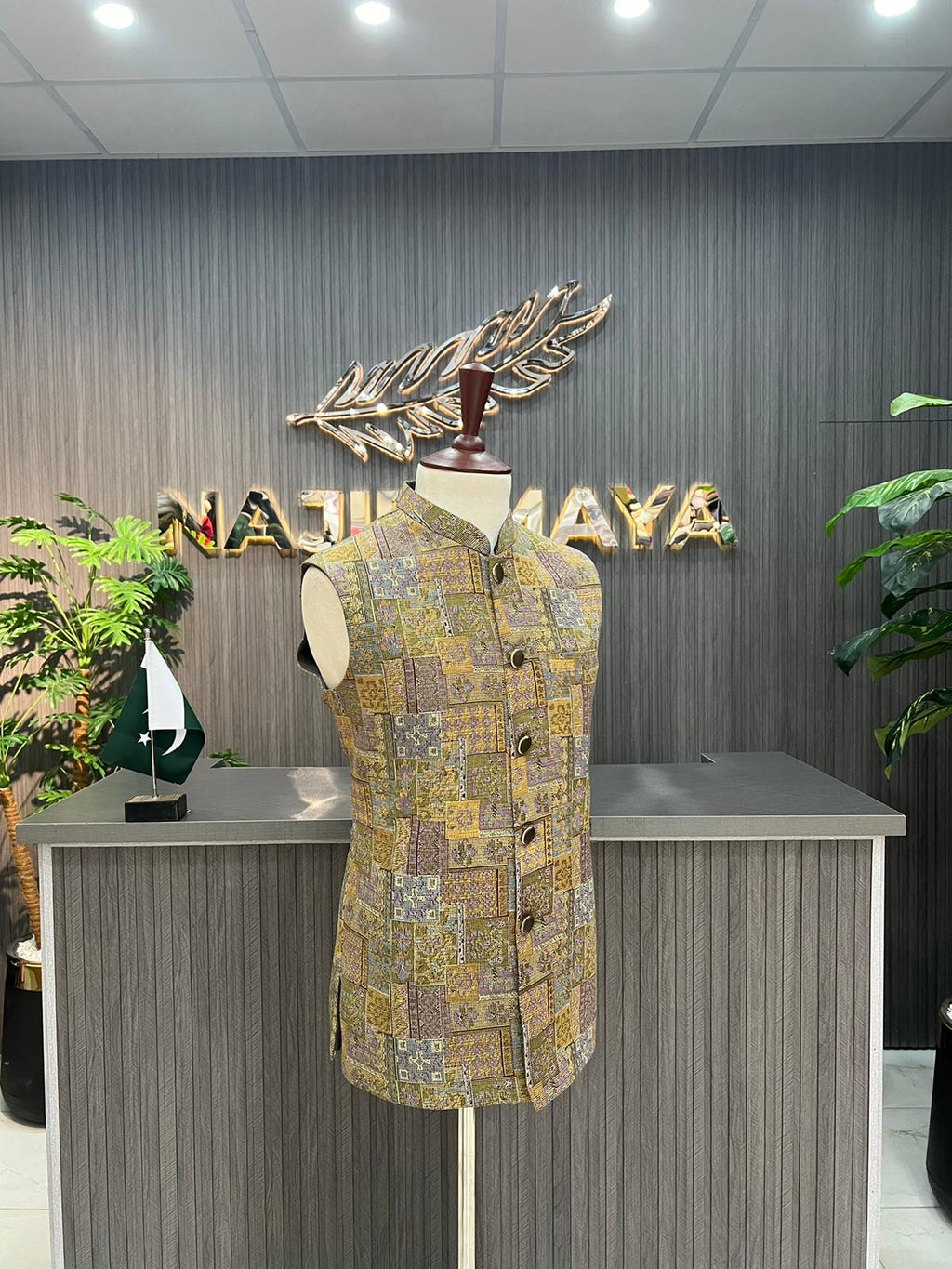Beige Printed Waist Coat For Men's