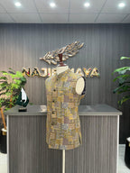 Beige Printed Waist Coat For Men's