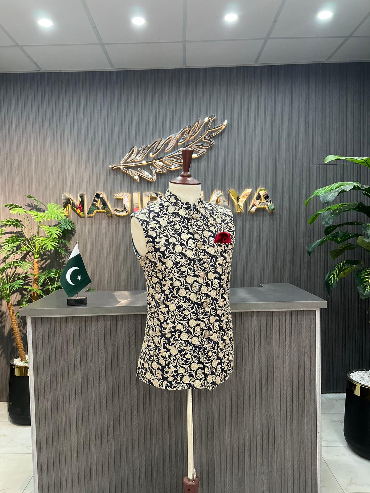 Blue Embroidery Waistcoat For Men's