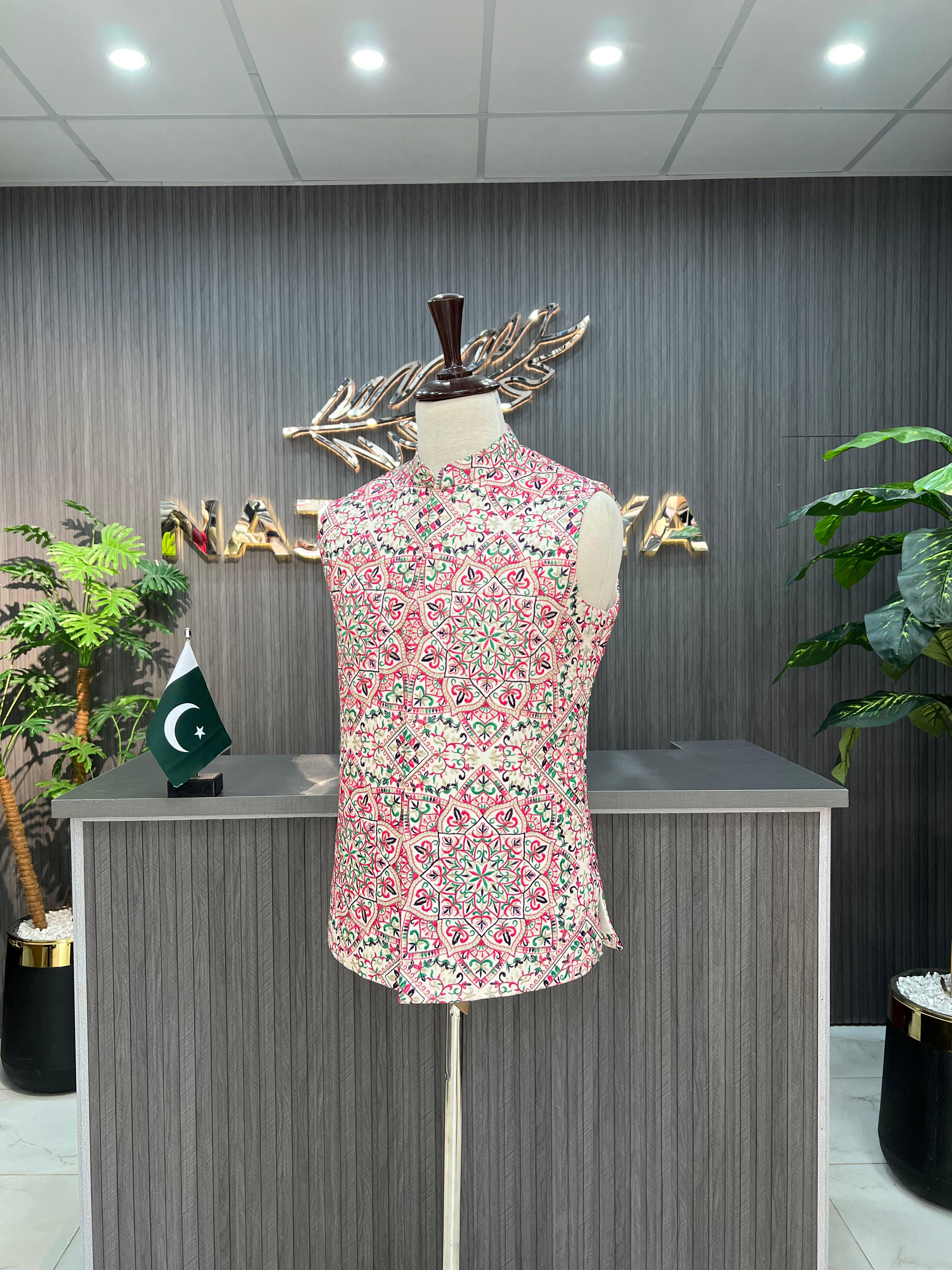 Multi Embroidery Waistcoat For Men's