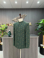 Green Embroidery + Handwork Embroidered Prince Coat For Men's
