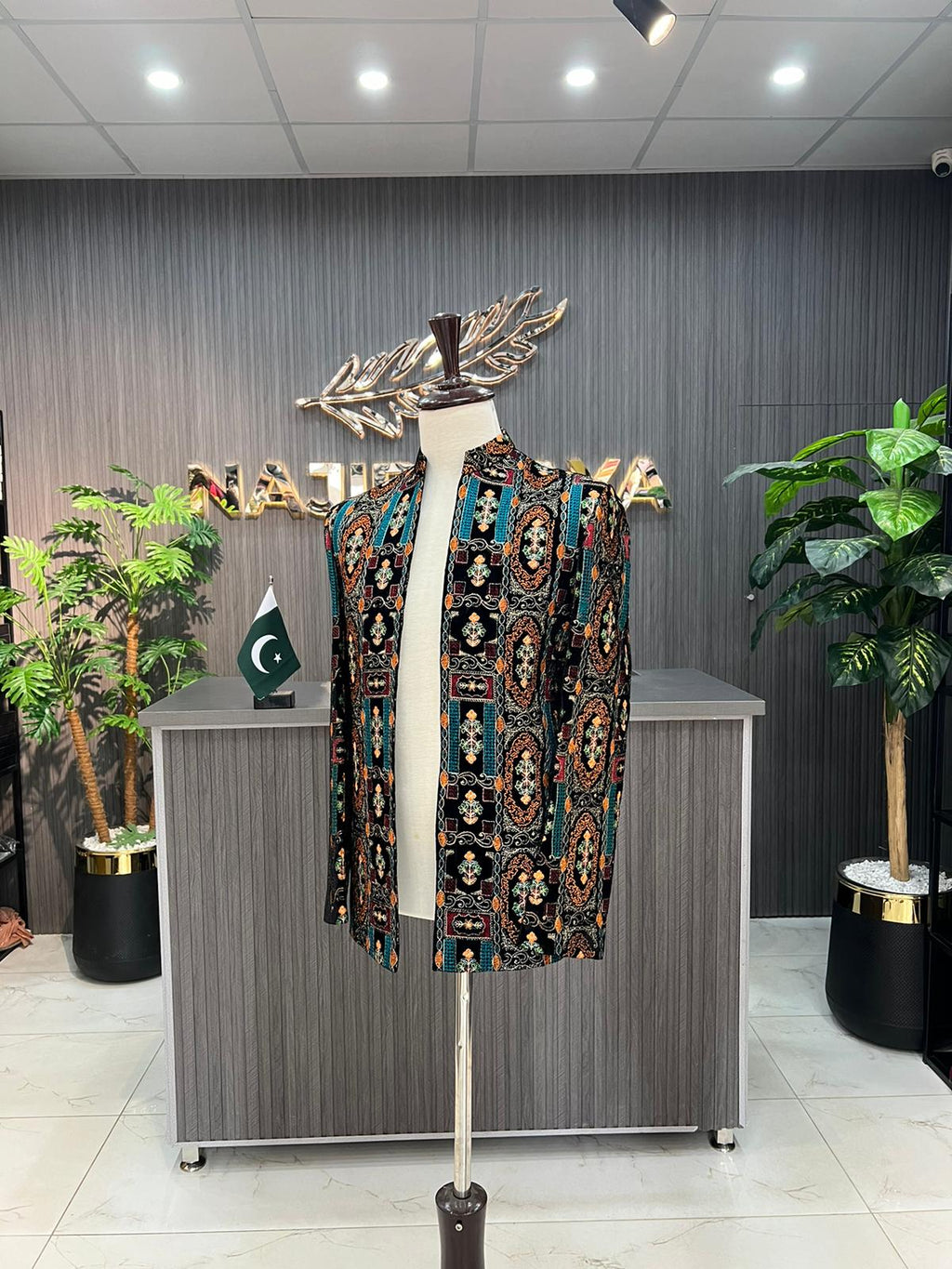 Black Multi Velvet Embroidered Prince Coat For Men's