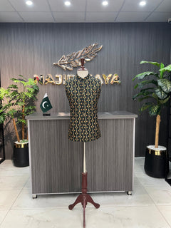 Black Printed Waist Coat For Men's