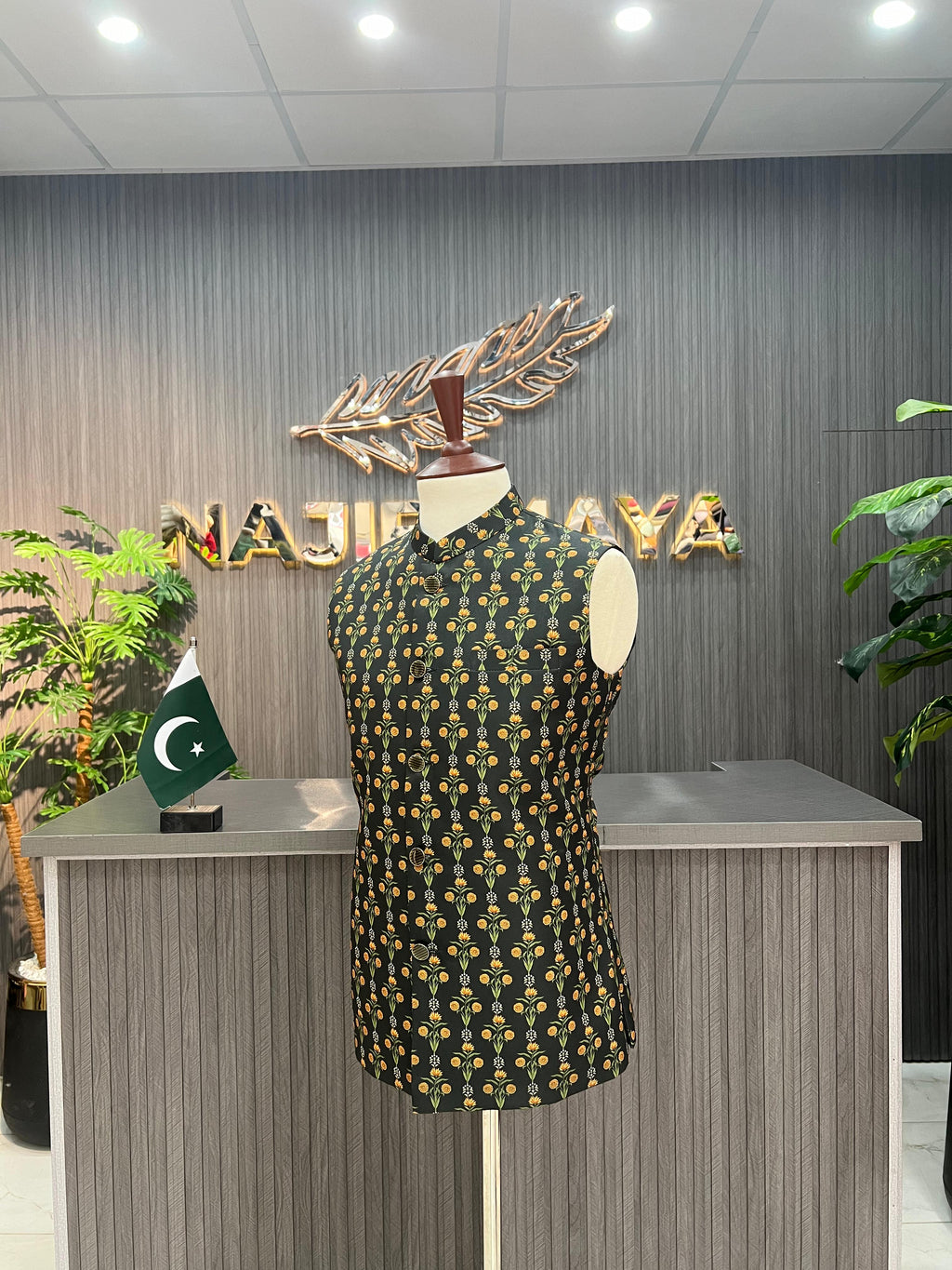 Black Printed Waist Coat For Men's