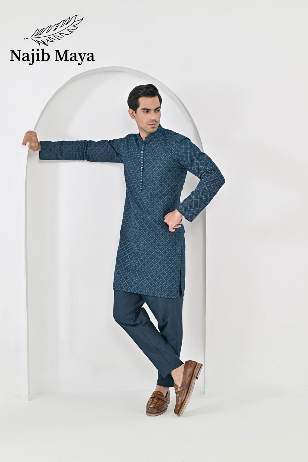 Till Blue Embroidered Kurta Pajama For Men's