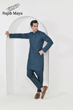 Till Blue Embroidered Kurta Pajama For Men's