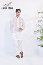 White Embroidered Kurta Pajama For Men's