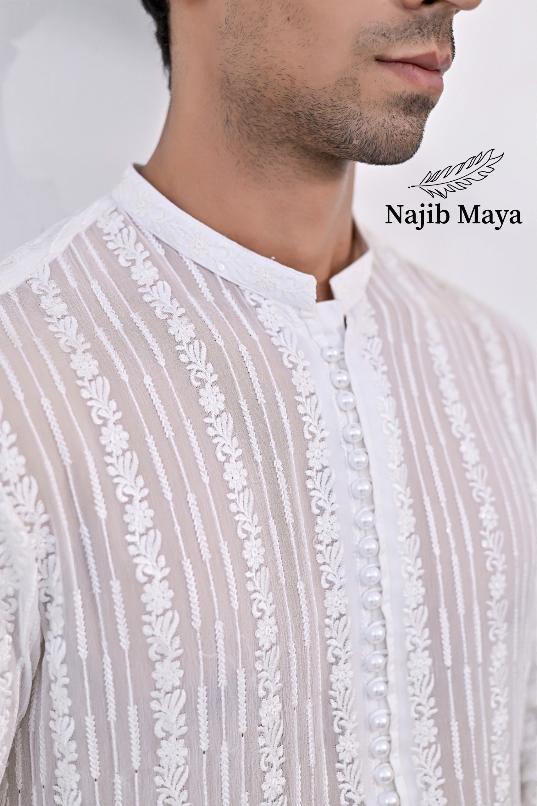 White Embroidered Kurta Pajama For Men's