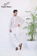 White Embroidered Kurta Pajama For Men's