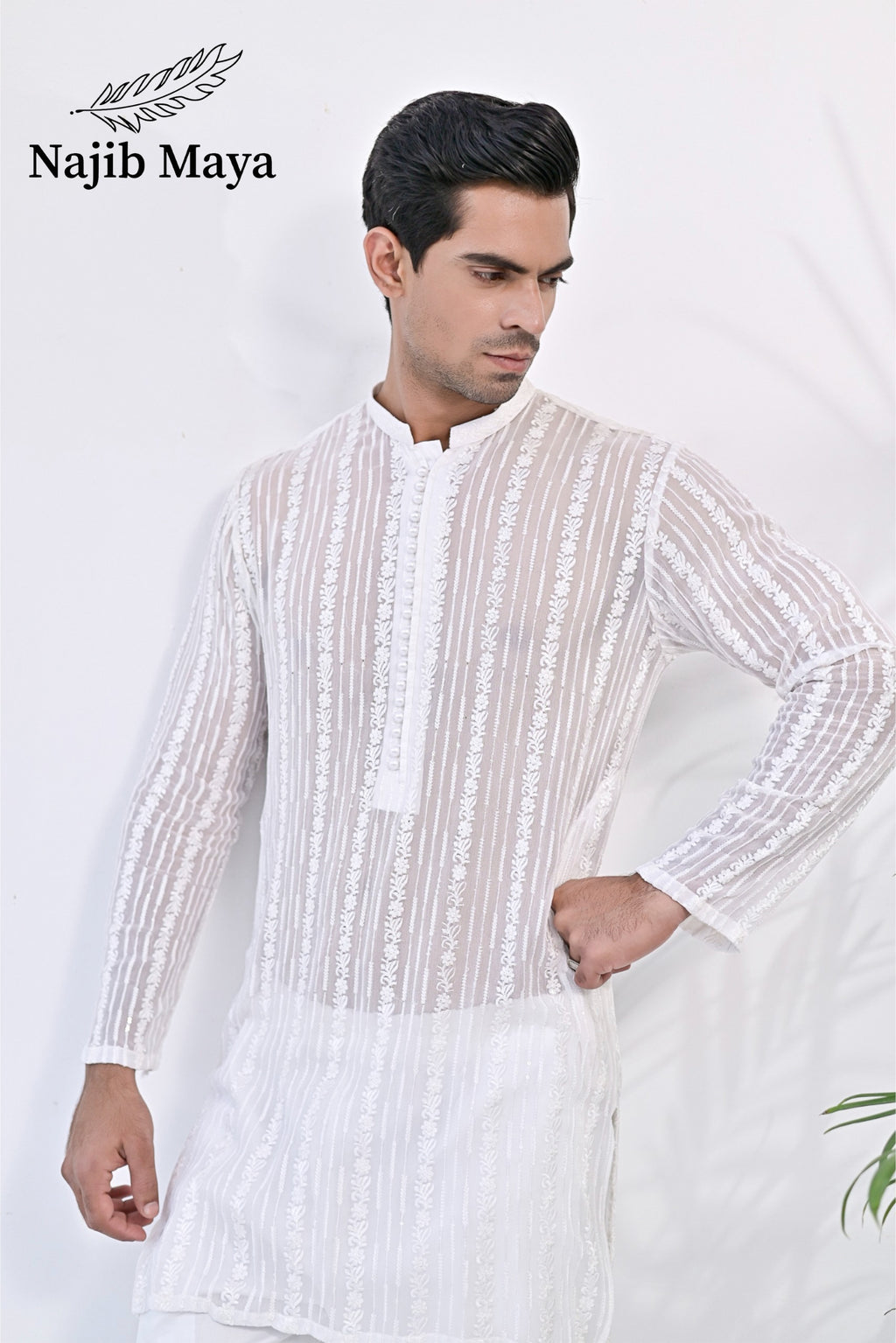 White Embroidered Kurta Pajama For Men's