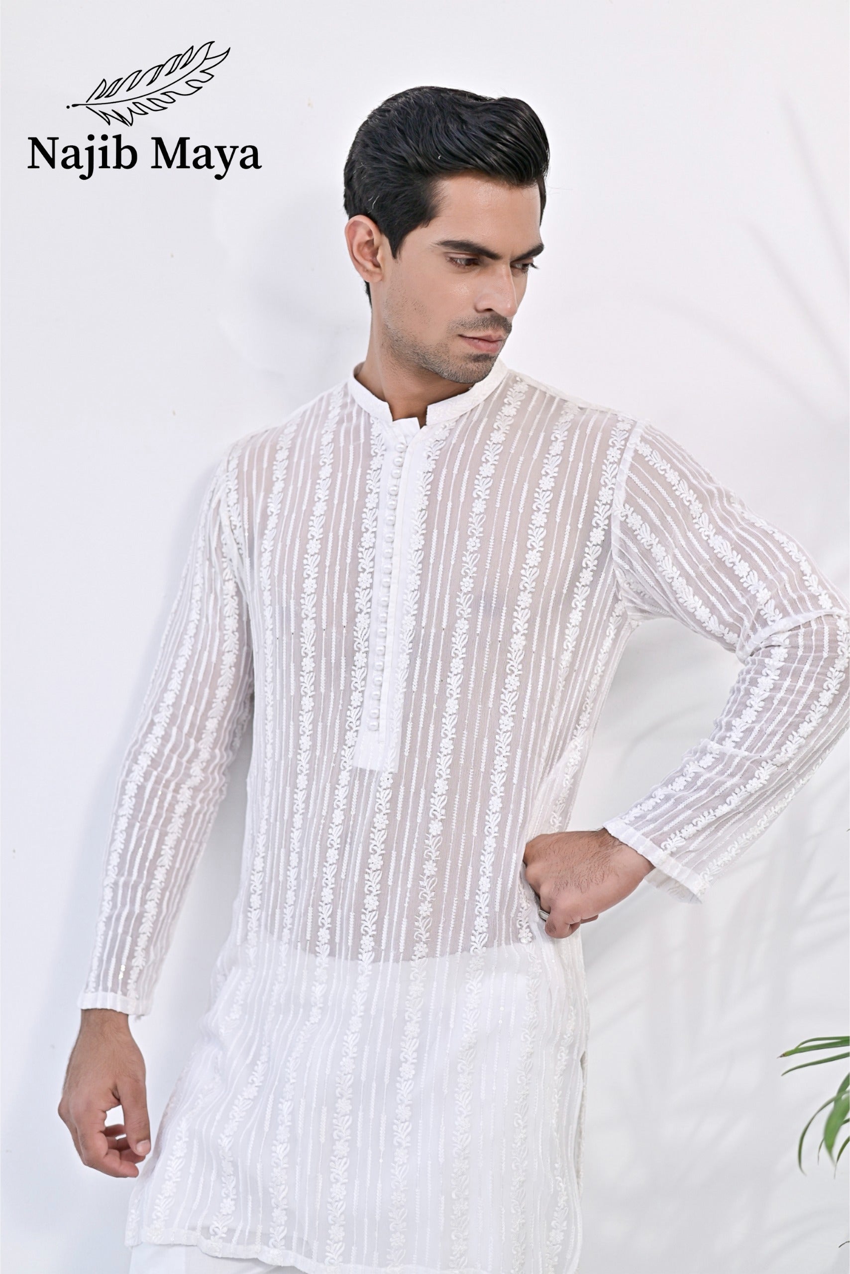 White Embroidered Kurta Pajama For Men's