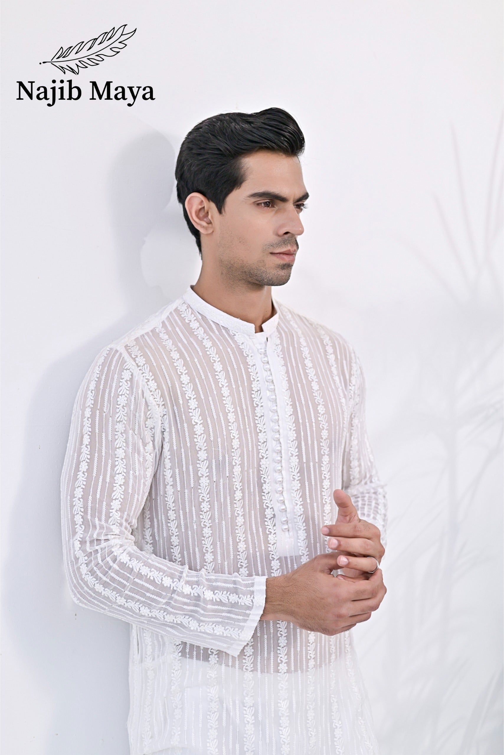 White Embroidered Kurta Pajama For Men's