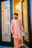 Peach Embroidery Long Coat + Kurta Pajama For Men's