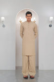 Beige Kurta With Bell Bottom Pajama For Men's