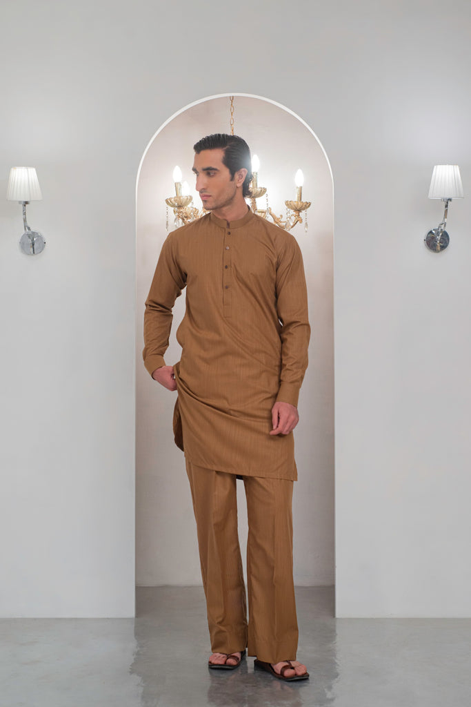 Mustard Kurta With Bell Bottom Pajama For Men's