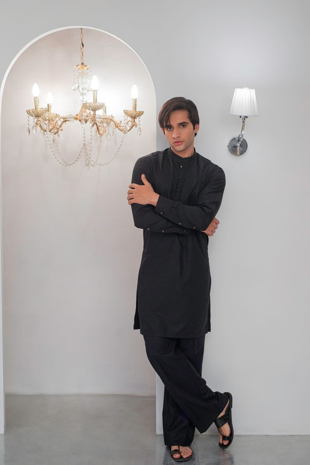 Black Kurta With Bell Bottom Pajama For Men's
