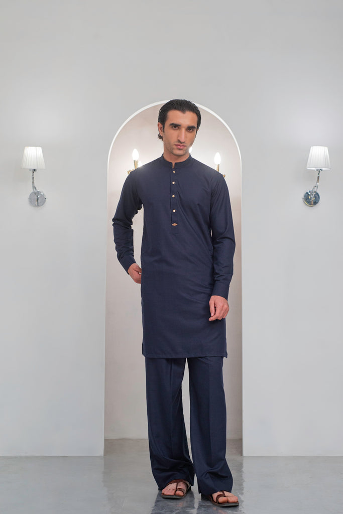 Navy Blue Kurta With Bell Bottom Pajama For Men's