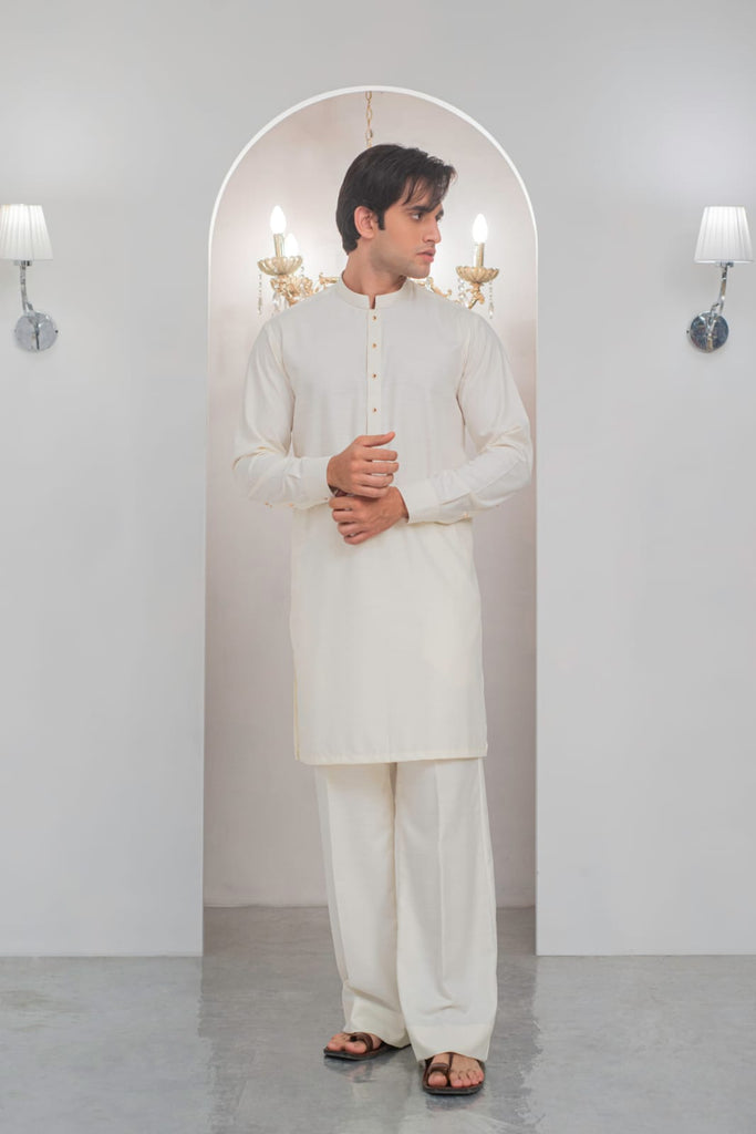 Cream Kurta With Bell Bottom Pajama For Men's