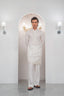 White Embroidered Kurta With Bell Bottom Pajama For Men's