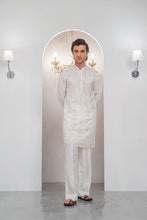 Load image into Gallery viewer, White Embroidered Kurta With Bell Bottom Pajama For Men's