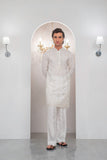 White Embroidered Kurta With Bell Bottom Pajama For Men's