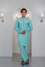 Load image into Gallery viewer, Powder Blue Embroidered Kurta With Bell Bottom Pajama For Men's