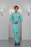 Powder Blue Embroidered Kurta With Bell Bottom Pajama For Men's