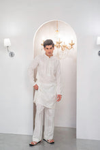Load image into Gallery viewer, White Embroidered Kurta With Bell Bottom Pajama For Men's