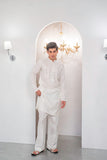 White Embroidered Kurta With Bell Bottom Pajama For Men's