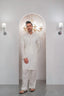 White Embroidered Kurta With Bell Bottom Pajama For Men's