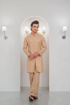 Mate Gold Front Open Embroidered Kurta With Bell Bottom Pajama For Men's