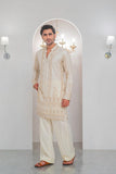 Cream Embroidered Kurta With Bell Bottom Pajama For Men's
