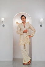 Load image into Gallery viewer, Cream Embroidered Kurta With Bell Bottom Pajama For Men's