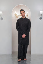 Load image into Gallery viewer, Black Embroidered Kurta With Bell Bottom Pajama For Men's