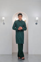 Load image into Gallery viewer, Green Embroidered Kurta With Bell Bottom Pajama For Men's