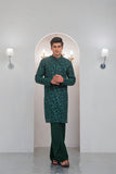 Green Embroidered Kurta With Bell Bottom Pajama For Men's