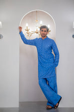 Load image into Gallery viewer, Ink Blue Embroidered Kurta With Bell Bottom Pajama For Men's
