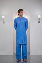 Load image into Gallery viewer, Ink Blue Embroidered Kurta With Bell Bottom Pajama For Men's